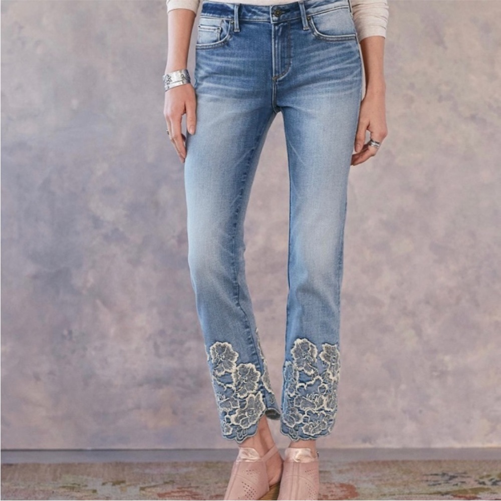 Sundance Blue Jeans with White Lace Detail